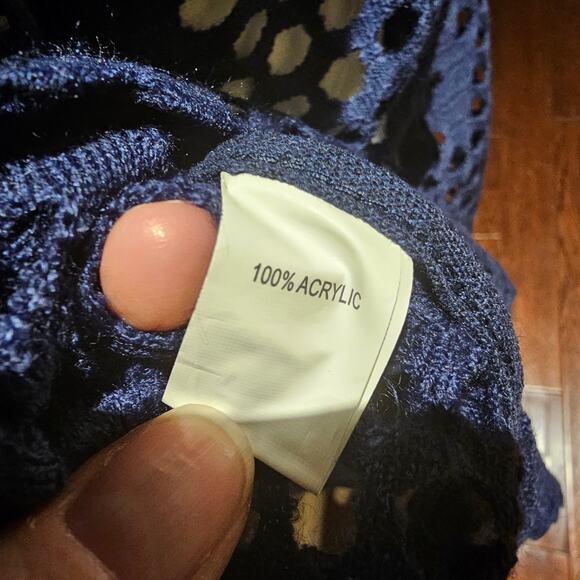 Sand & Spirit S Blue Crochet Pullover Boho Open Knit Sweater Tunic Artsy Chic - Picture 10 of 10